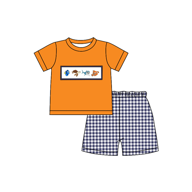 BSSO0964 Hot Sale Orange Baby Boy Boutique Kid Clothing Set