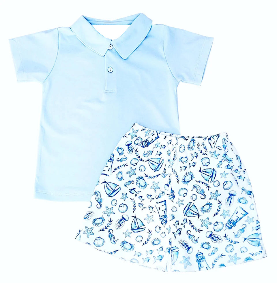 BSSO0988 Blue Wholesale Baby Kids Design Boutique Kid Clothing Set