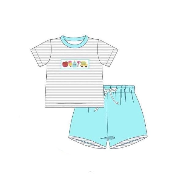 BSSO0990 Blue Summer Boy Wholesale Baby Kids Design Boutique Kid Clothing Set