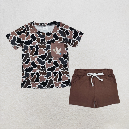 RTS NO MOQ Baby Boys kids Summer Sets BSSO1010 Duck Camo Pocket Shirt Shorts Clothes Sets