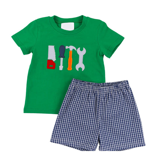 BSSO1066 Cute Green Boy Summer Camo Short Sleeve Wholesale Boutique Kid Outfit Clothing Set