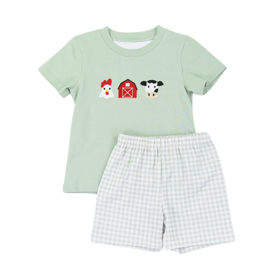 BSSO1067 Farm Cute Boy Summer Camo Short Sleeve Wholesale Boutique Kid Outfit Clothing Set