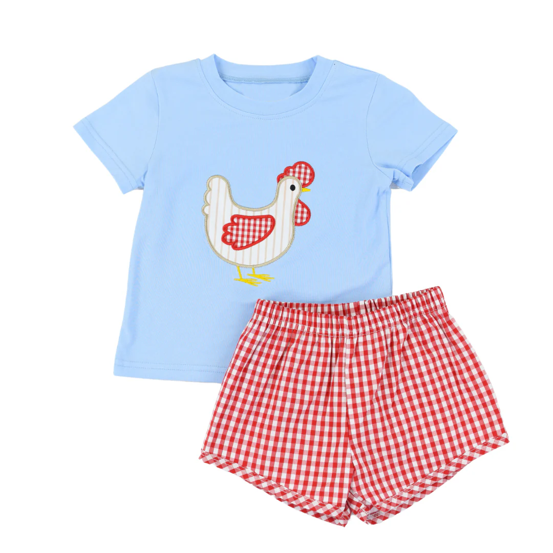 BSSO1068 Chicken Cute Boy Summer Camo Short Sleeve Wholesale Boutique Kid Outfit Clothing Set