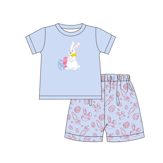 BSSO1070 Blue Rabbit Cute Boy Summer Camo Short Sleeve Wholesale Boutique Kid Outfit Clothing Set