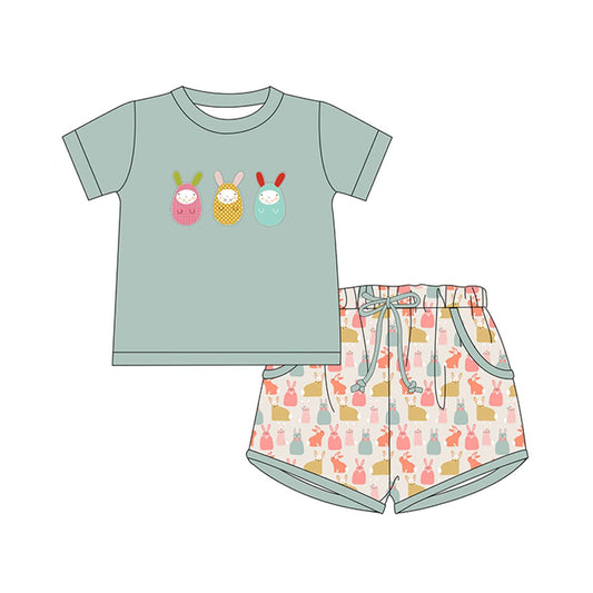 BSSO1072 Egg Cute Blue Rabbit Boy Summer Camo Short Sleeve Wholesale Boutique Kid Outfit Clothing Set