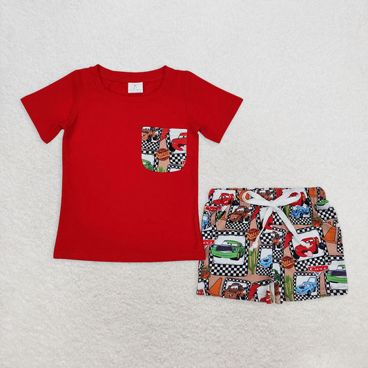 RTS NO MOQ Baby Boys kids Summer Sets BSSO1256 Cactus Red Short Sleeve Pocket Shirts Shorts Clothes Sets