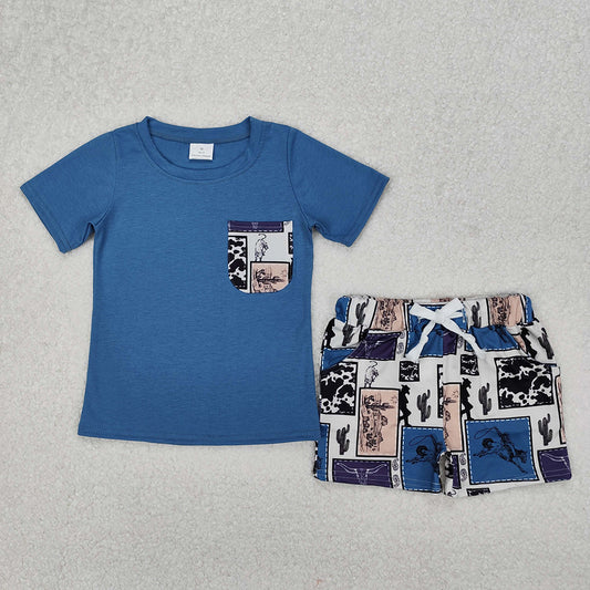 5.24 RTS NO MOQ Summer Sibling Baby Boys Western Cowboys Rompers Outfits