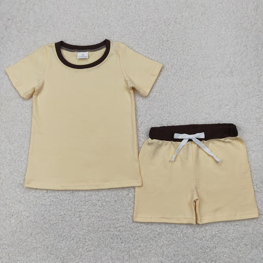 RTS NO MOQ Baby Boys kids Summer Sets BSSO1310 Ivory Shirt Top Cotton Shorts Clothes Sets