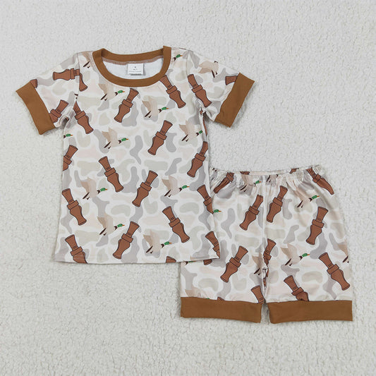 5.16 RTS NO MOQ Baby Boys kids Summer Sets BSSO1324 Khaki Camo Ducks Calls Top Shorts Pajamas Sets