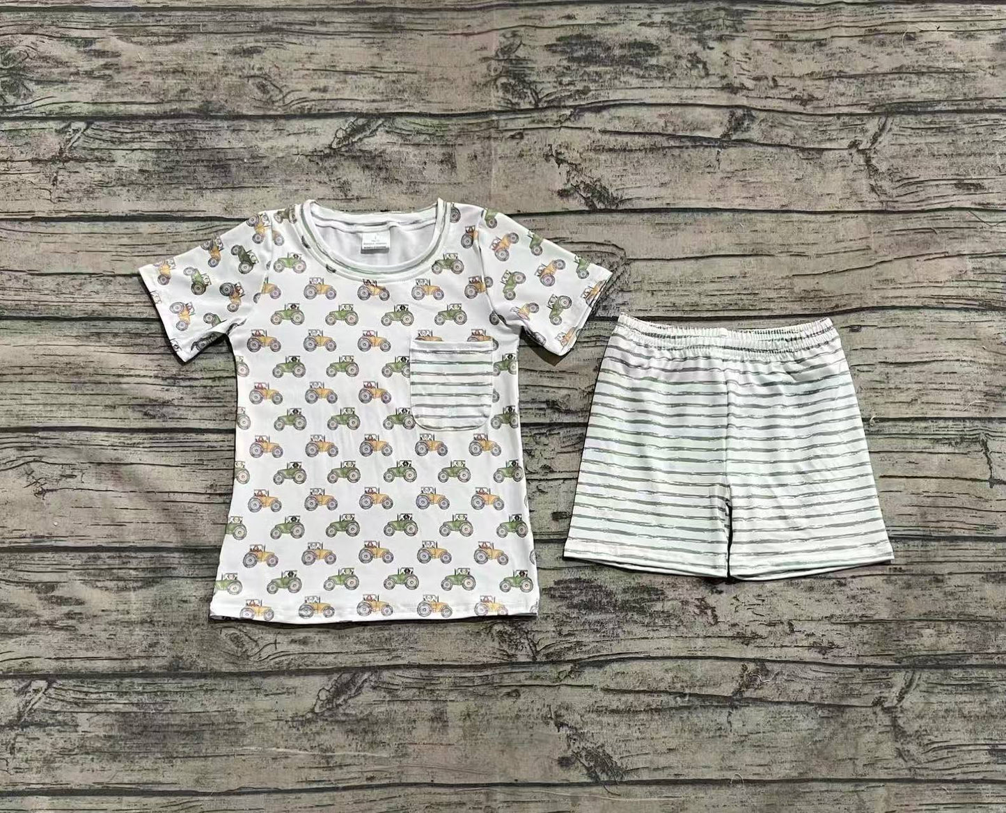 3.29 BSSO1354 Baby Boys Farm Trucks Pocket Shirt Top Tee Shorts Clothes Sets Pre order