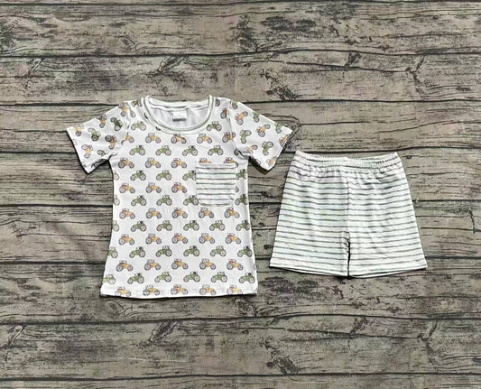 3.29 BSSO1354 Baby Boys Farm Trucks Pocket Shirt Top Tee Shorts Clothes Sets Pre order