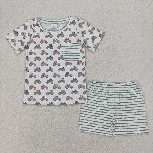 RTS NO MOQ Baby Boys kids Summer Sets BSSO1354 Farm Trucks Pocket Shirt Top Tee Shorts Clothes Sets