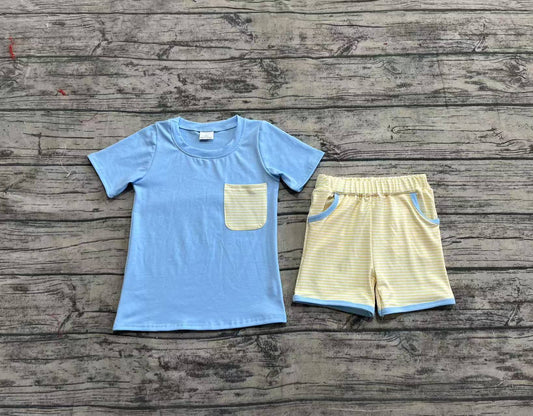 3.31 BSSO1393 Baby Boys Blue Pocket Top Stripes Pockets Shorts Clothes Sets Pre order