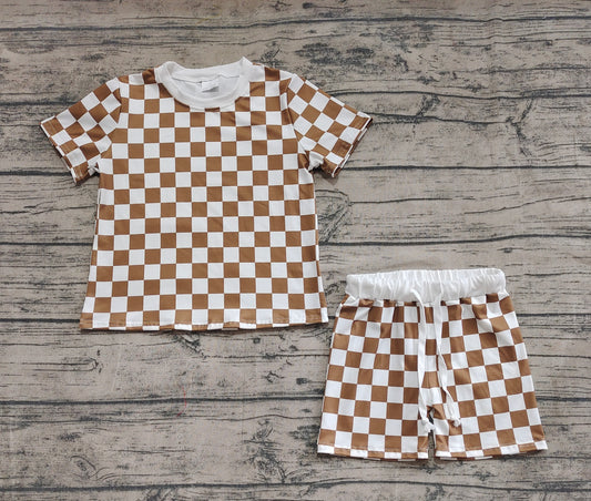 4.8 BSSO1422 Baby Boys Khaki Plaid Short Sleeves Top Short Pajamas Set Pre order