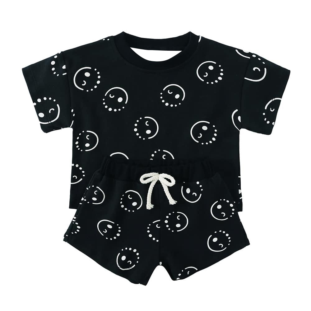4.15 BSSO1424 Baby Boys Black Short Sleeves Smiles Top Short Pajamas Set Pre order