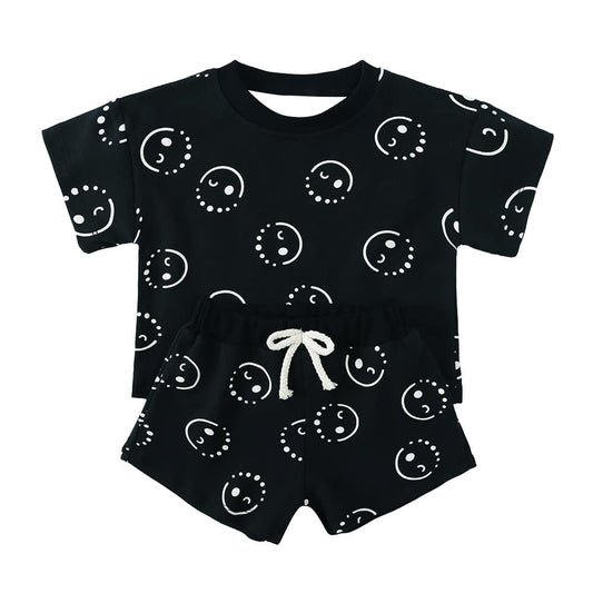 4.15 BSSO1424 Baby Boys Black Short Sleeves Smiles Top Short Pajamas Set Pre order