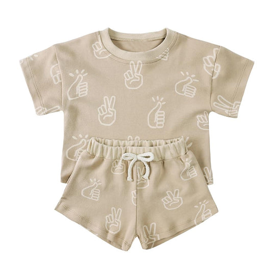4.15  BSSO1426 Baby Boys Light Pink Short Sleeves Thumbs Yeah Top Short Pajamas Set Pre order