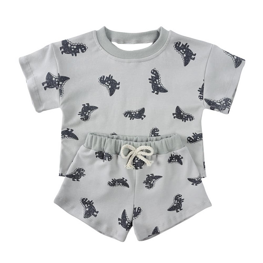 4.15 BSSO1427 Baby Boys Gray Short Sleeves Dinosaurs Top Short Pajamas Set Pre order