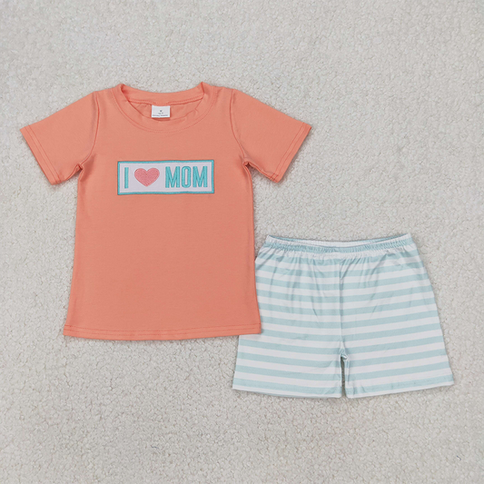 RTS NO MOQ Summer Sibling  Baby Boys I LOVE MOM Rompers Summer Outfits