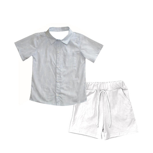 4.10 BSSO1456 Baby Boys Fishes Button Shirt Top Pockets Short Set Pre order