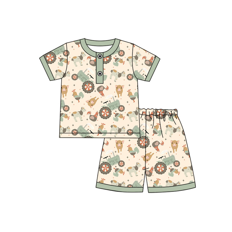 4.8 BSSO1459 Baby Boys Button Chicks Pigs Top Short Farm Pajamas Set Pre order