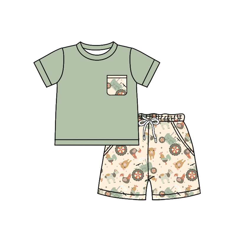 4.8 BSSO1460 Baby Boys Pocket Top Chicks Pigs Short Farm Set Pre order