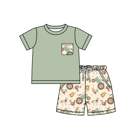 4.8 BSSO1460 Baby Boys Pocket Top Chicks Pigs Short Farm Set Pre order