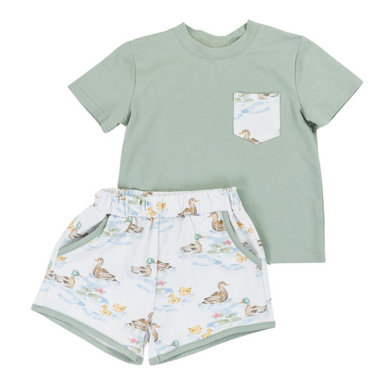 4.7 BSSO1461 Baby Boys Pocket Top Ducks Pockets Short Set Pre order