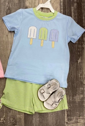 4.7 BSSO1464 Baby Boys Popsicle Top Green Stripe Short Set Pre order