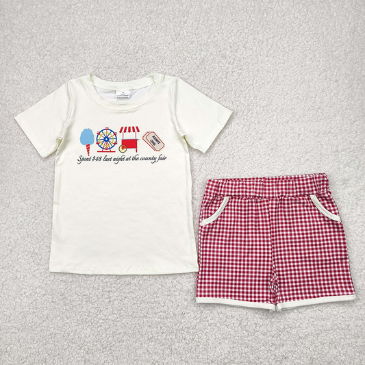 RTS NO MOQ Baby Boys kids Summer Sets BSSO1468 Ice Cream Store Top Red Plaid Pockets Shorts Sets
