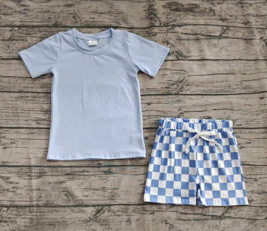 4.11  BSSO1469 Baby Boys Blue Short Sleeves Top Plaid Short Set Pre order