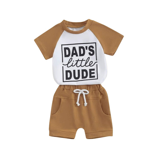 3.28 BSSO1474 Baby Boys Khaki Short Sleeves Dad's Litter Top Pockets Short Set Preorder