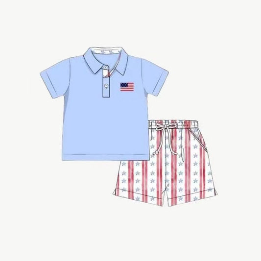 3.28 BSSO1480 4th of July Cute Baby Boys Short Sleeves Top Pockets Short Set Pre order