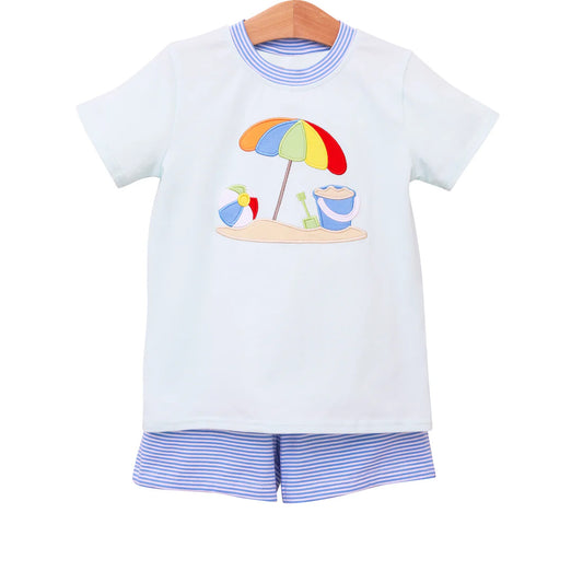 4.4 BSSO1485 Baby Boys Short Sleeves Beach Top Blue Stripe Short Set Pre order