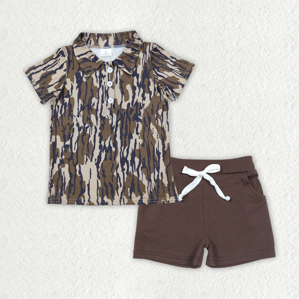 4.9 BSSO1489 Baby Boys Bottomland Camouflage Button Pullover Top Pockets Shorts Sets