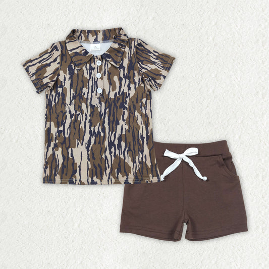 4.9 BSSO1489 Baby Boys Bottomland Camouflage Button Pullover Top Pockets Shorts Sets