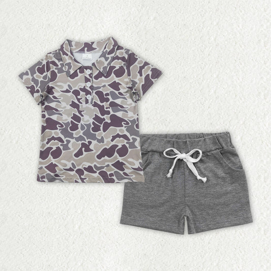 4.9 BSSO1490 Baby Boys Grey Camouflage Button Pullover Top Pockets Shorts Sets