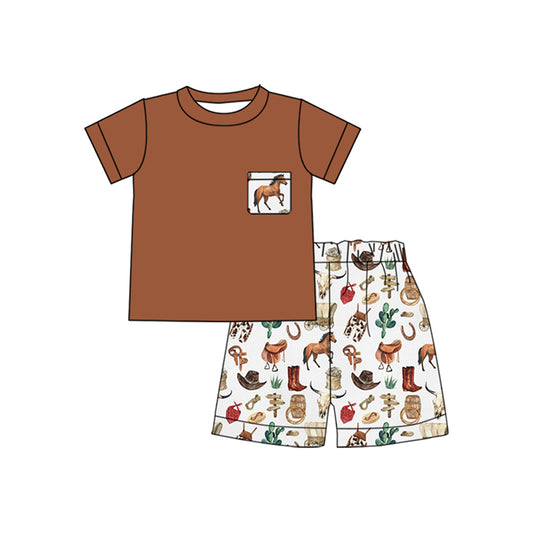 4.11 BSSO1501 BSSO1501 Baby Boys Western Horse Shorts Set Pre order