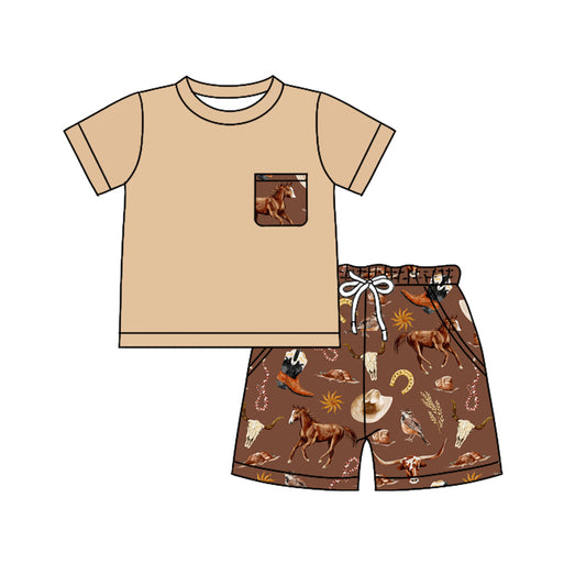 4.11 BSSO1502 Baby Boys Western Horse Shorts Set Pre order