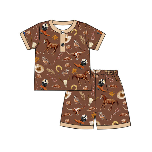 4.11 BSSO1503  Baby Boys Western Horse Shorts Pajama Set Pre order