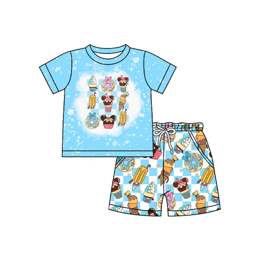 4.15 BSSO1509 Baby Boys Blue Short Sleeves Cartoon Mouse Ice Cream Top Pockets Short Set Pre order