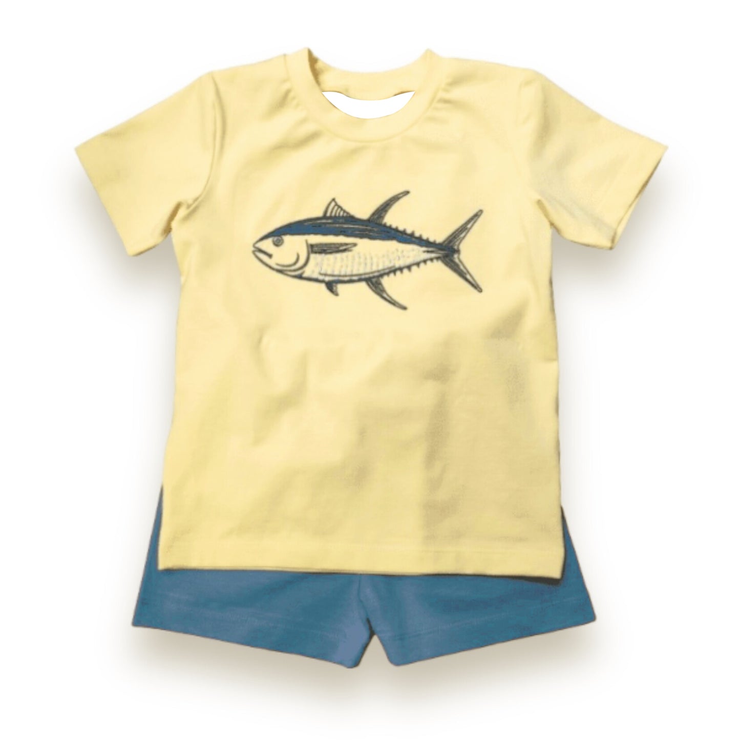 4.17 BSSO1517 Baby Boys Yellow Short Sleeves Sharks Top Blue Short Set Pre order