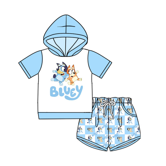 4.18 BSSO1518 Light blue dog hoodie shorts kids boys clothing set pre order