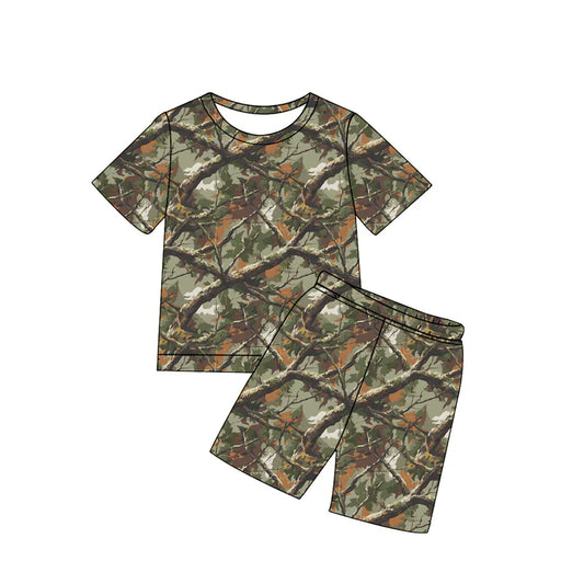 ( Moq 5 ) Preorder Baby Boys Kids Short Sleeves Shirt Shorts Leaves Green Camo Set Summer Clothes