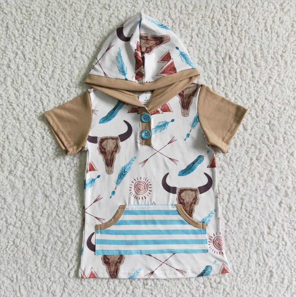 BT0003 Summer Boys Western Hoodie Top With Pocket