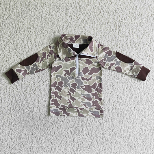 USA Shop RTS Baby Boys Kids Long Sleeves Camo Print Zipper Pullover Shirt