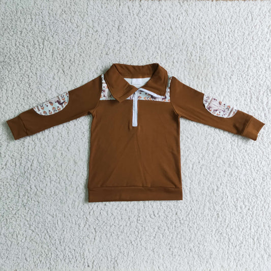 BT0087  Brown Cute Christmas Hoodie Design Kid Long Sleeve Tee Shirt Tops