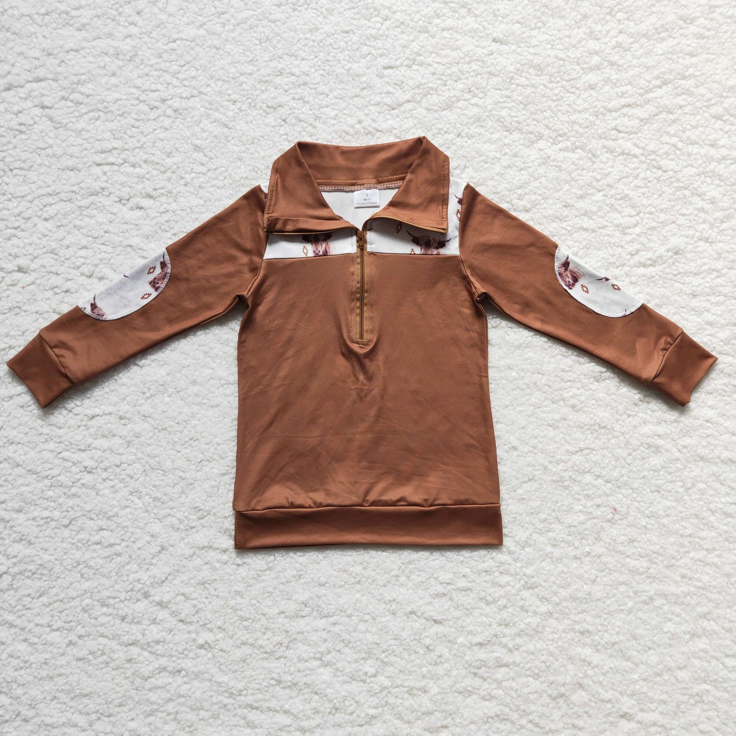 BT0104 Boutique Brown Cute Baby Boys Long Sleeves Fishing Zipper Pullovers Top