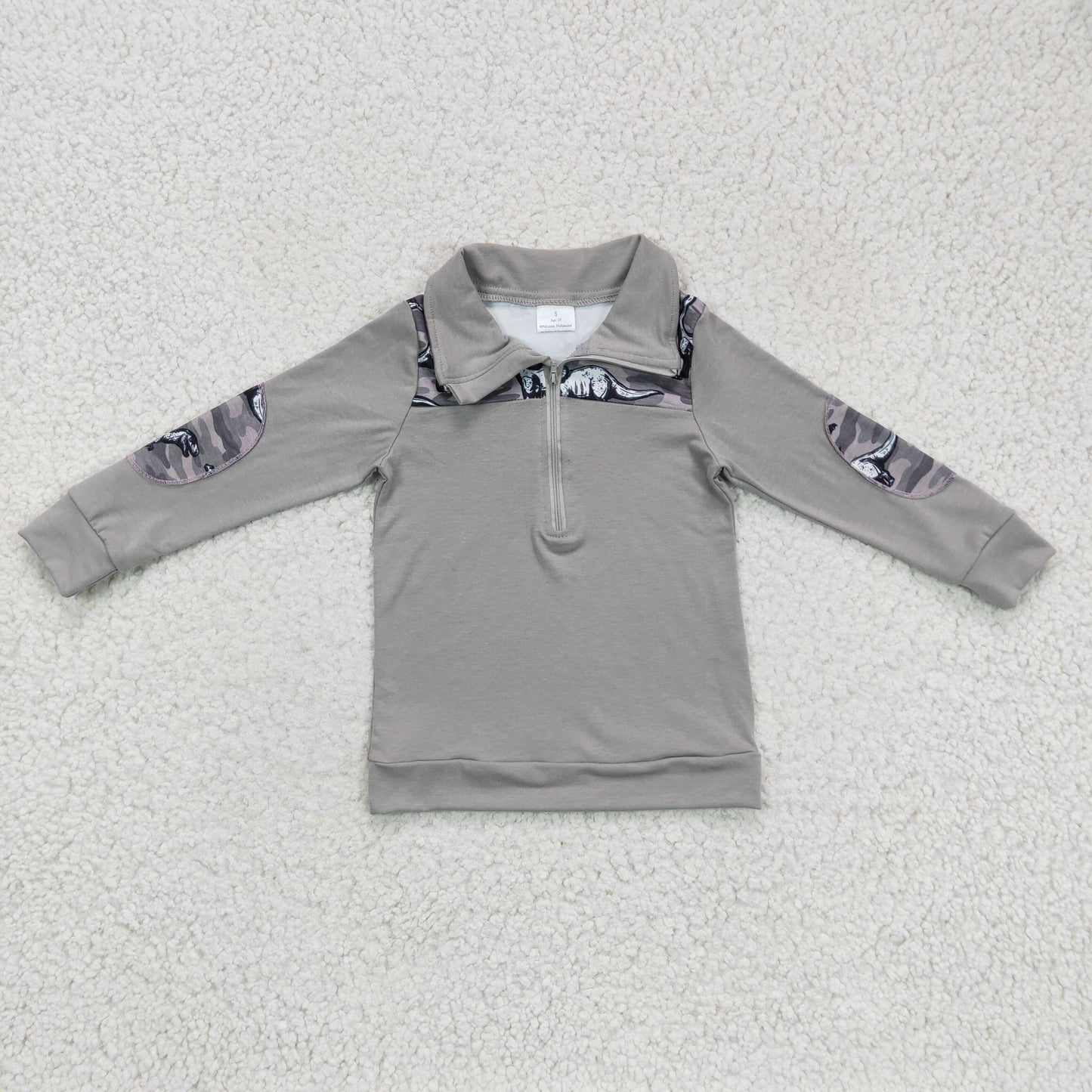 BT0106 Boutique Gray Cute Baby Boys Long Sleeves Fishing Zipper Pullovers Top