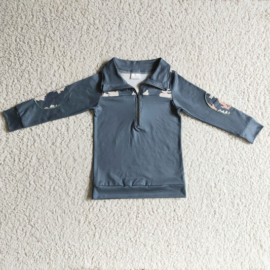 BT0112  Boutique Cute Baby Boys Long Sleeves Fishing Zipper Pullovers Top